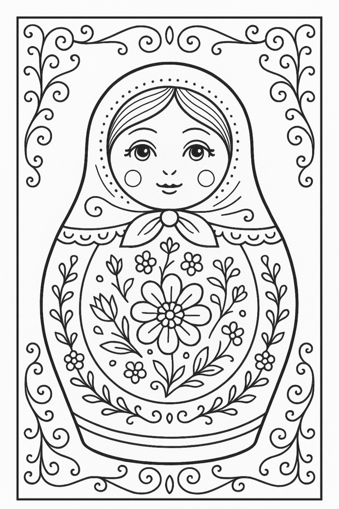 Pretty Nesting Doll For Coloring