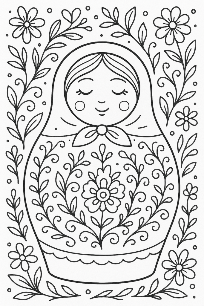 Sleeping Nesting Doll Coloring Page