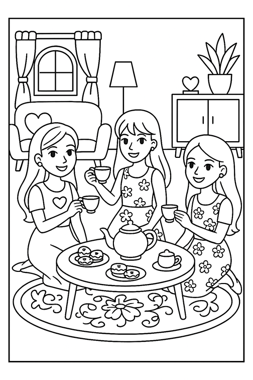 Barbie Tea Party Coloring Page