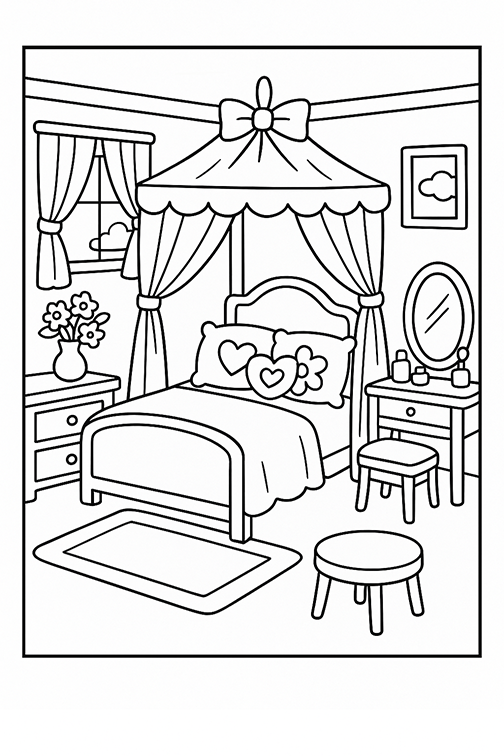 Bedroom Barbie House Coloring Page