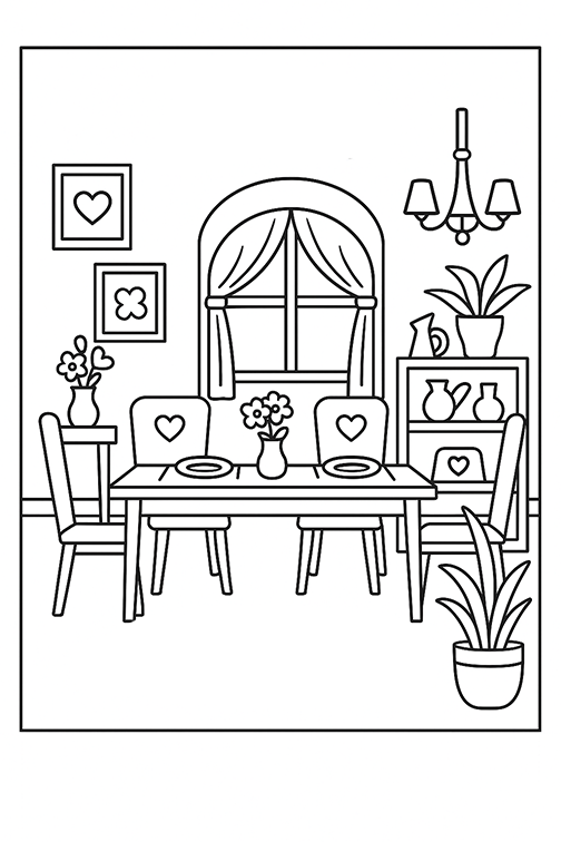 Dining Room Barbie House Coloring Page
