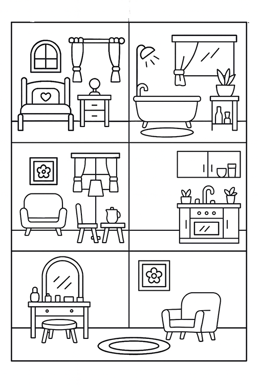 Dollhouse Rooms Coloring
