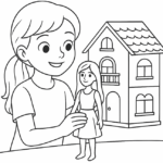 Girl Playing With Barbie House Coloring Page