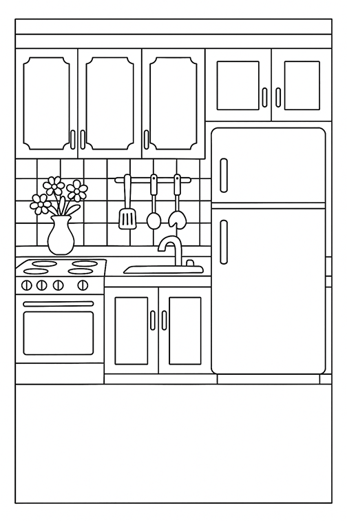 Kitchen Barbie House Coloring Page