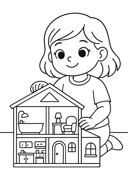 Litte Girl Dollhouse Coloring Page