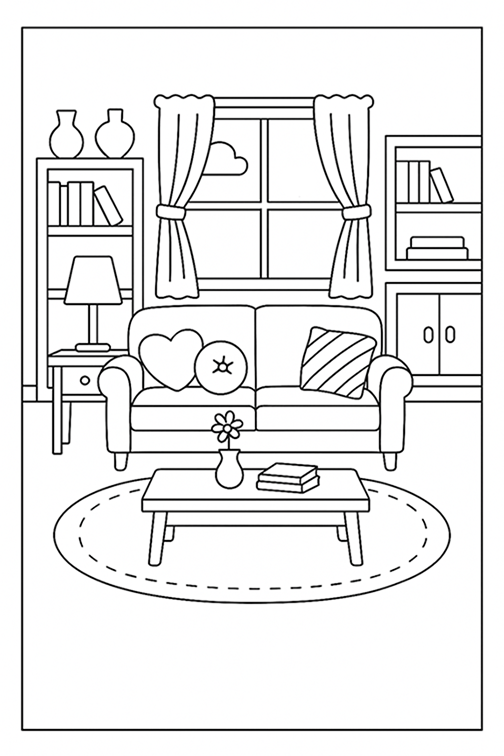 Living Room Barbie House Coloring Page