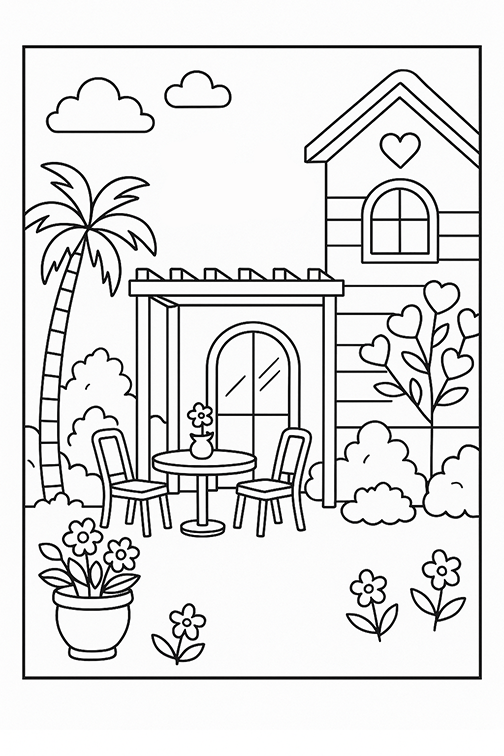 Outside Barbie House Coloring Page
