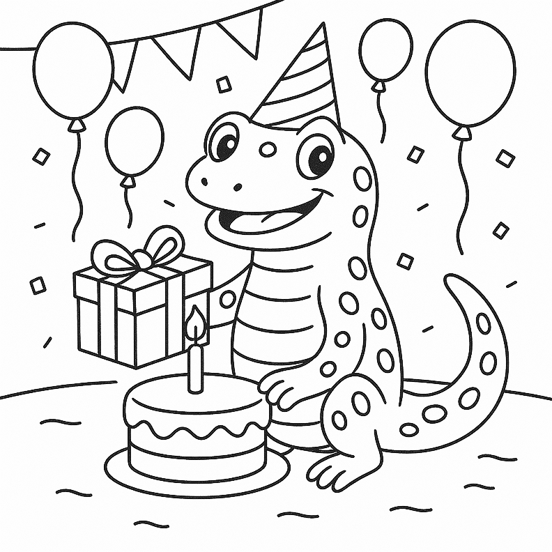 Birthday Salamander Coloring Page