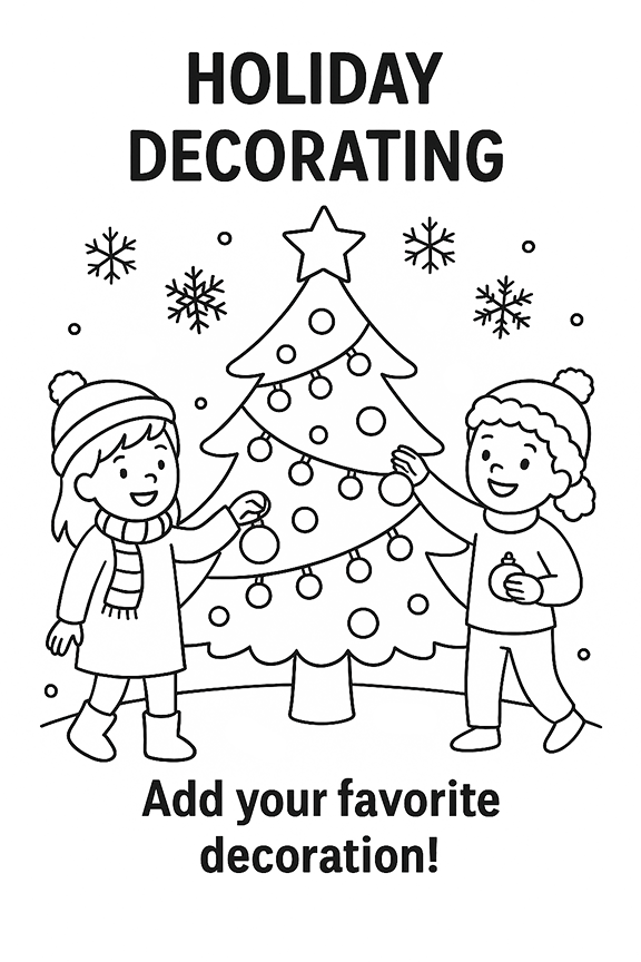 Holiday Decorating Coloring Page