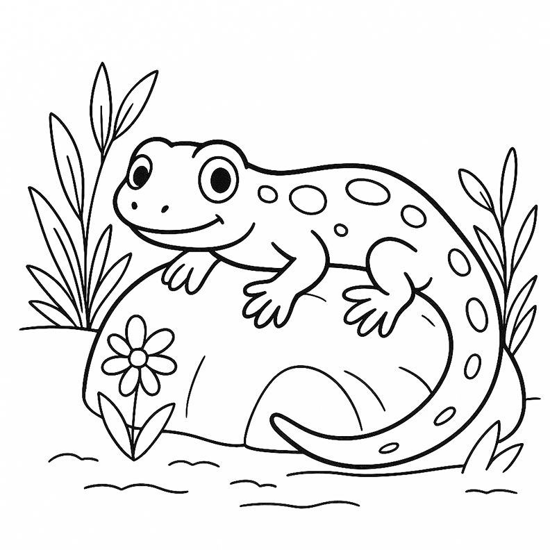 Salamander On A Rock Coloring Pag