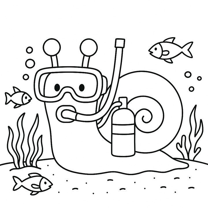 Scuba Snail Coloring Page