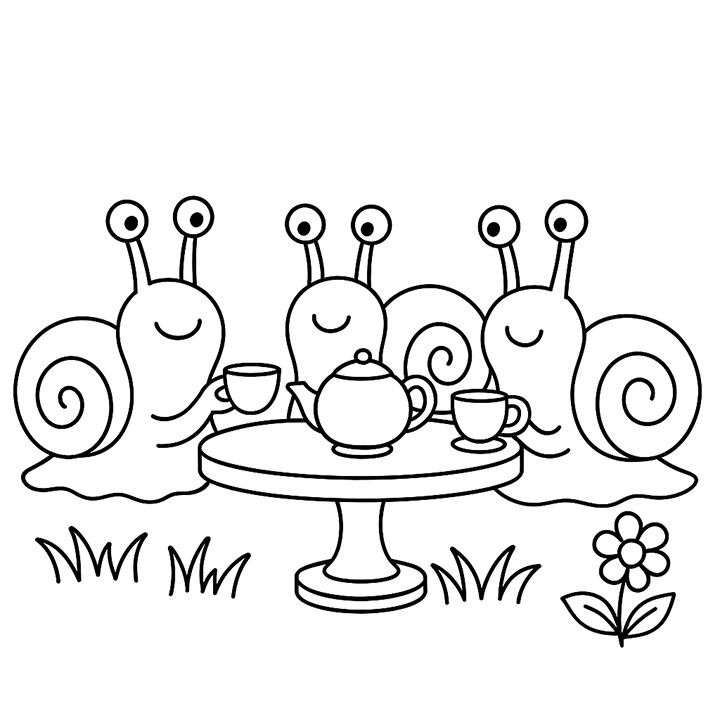 Snail Tea Party Coloring Page