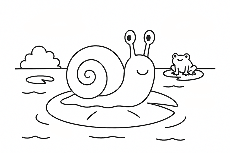 Snail In Lily Pad Coloring Page