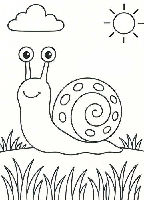 Snail In The Grass Coloring Page