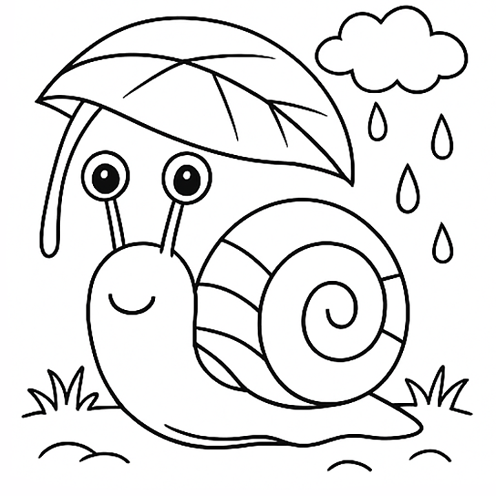 Snail In The Rain Coloring Page