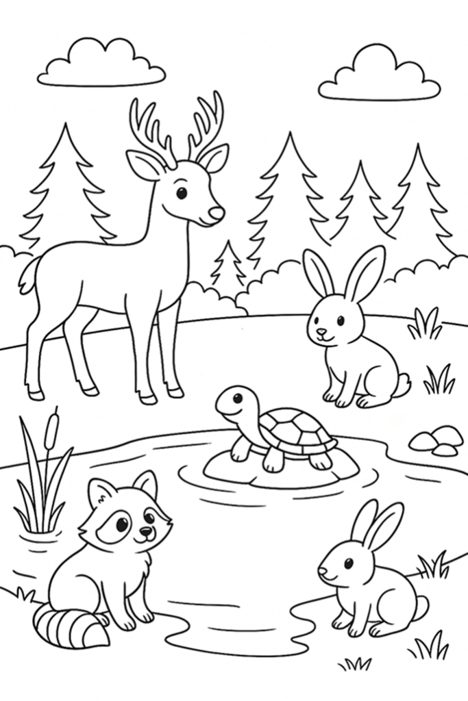 Animals In A Pond Coloring Page