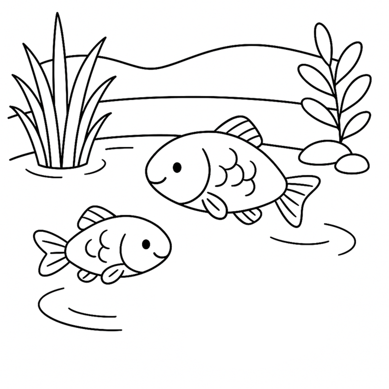 Fish Jump In A Pond Coloring Page