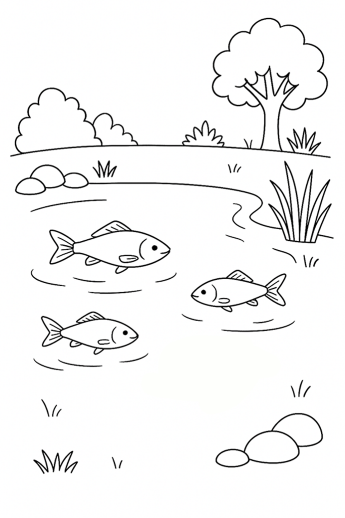 Fish Pond Coloring Page