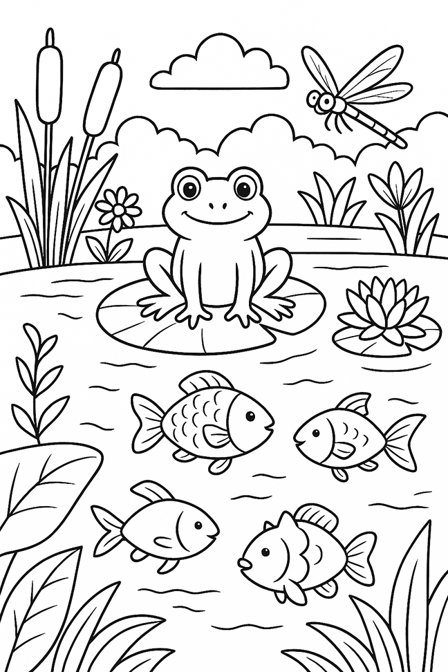 Frog Pond Coloring Page