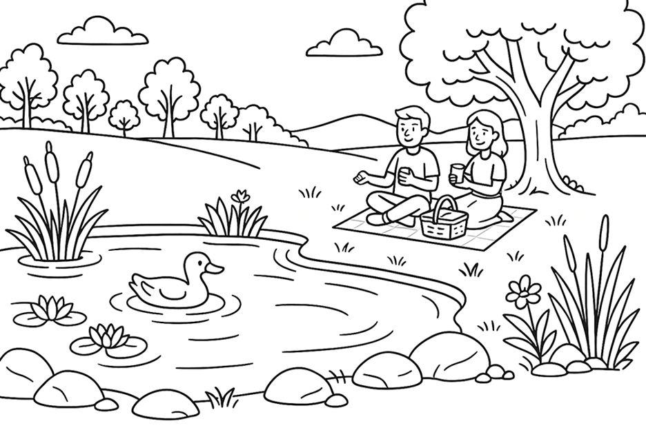 Picnic Coloring Page