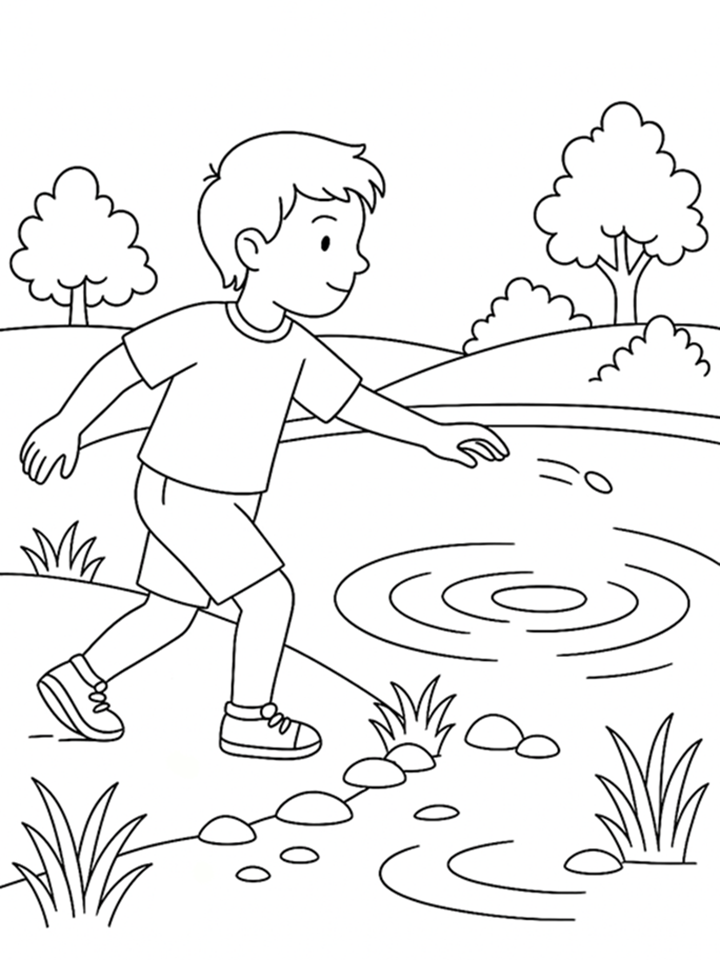Skipping Rocks Coloring Page