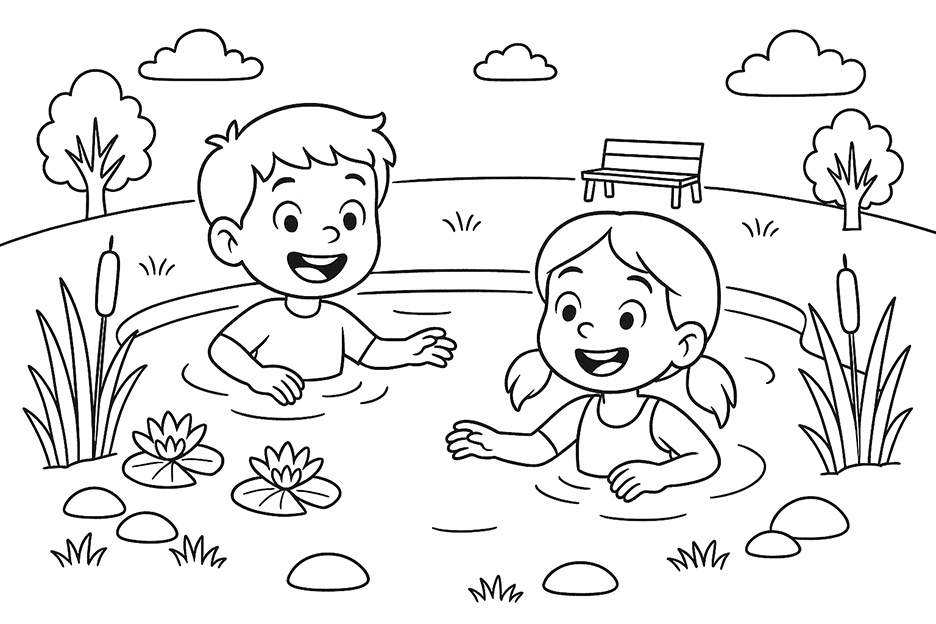 Swimming Pond Coloring Page