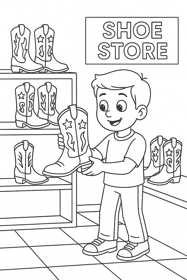 Buyign Cowboy Boots Coloring Page