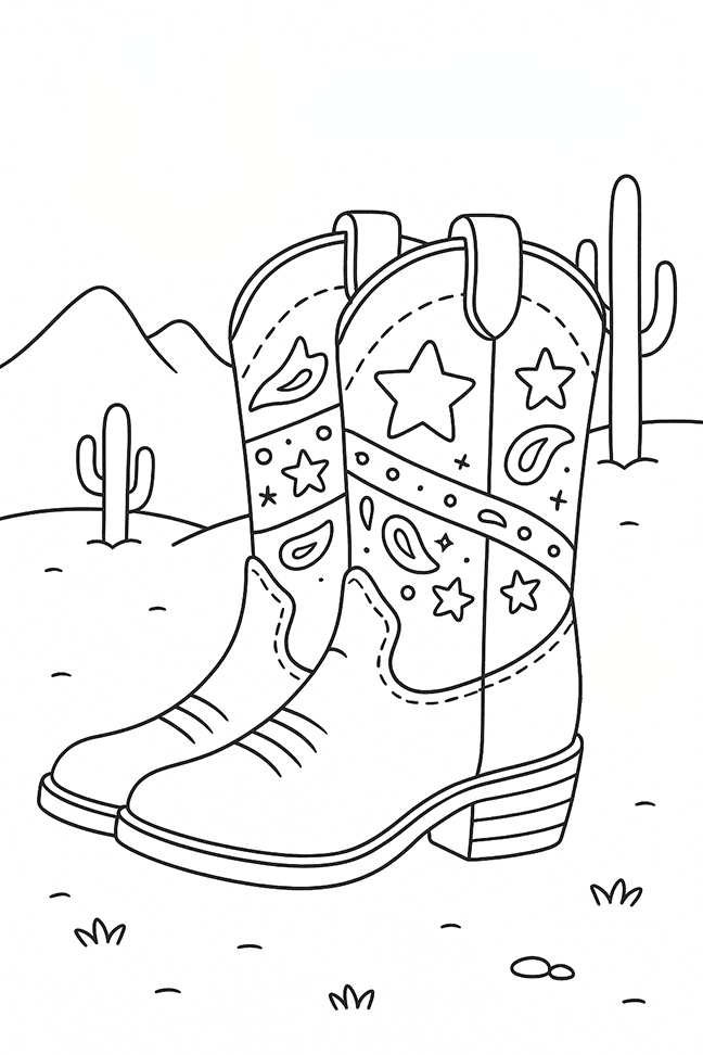 Cowboy Boots Desert Coloring Page