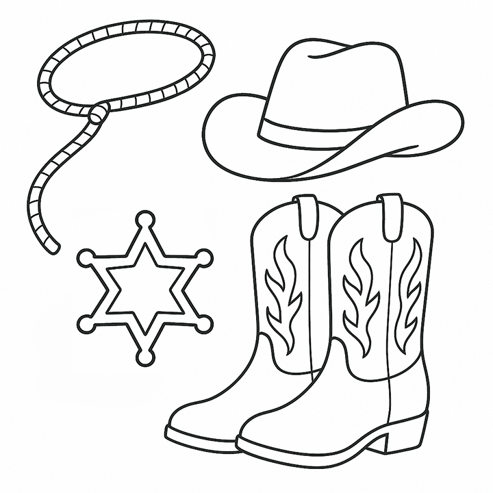 Cowboy Boots And Hat Coloring Page