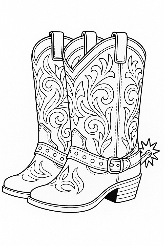 Cowboy Boots With Spurs Coloring Page