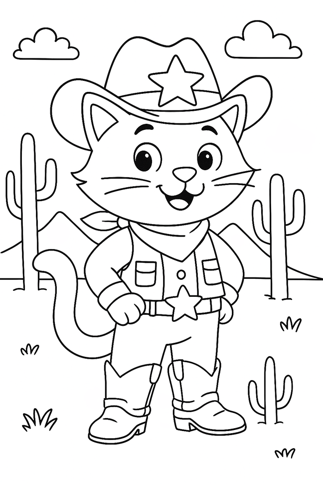 Cowboy Cat Coloring Page