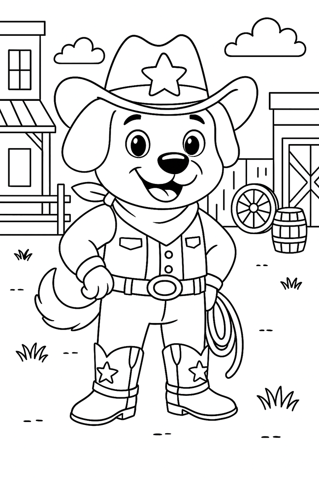 Cowboy Dog Coloring Page
