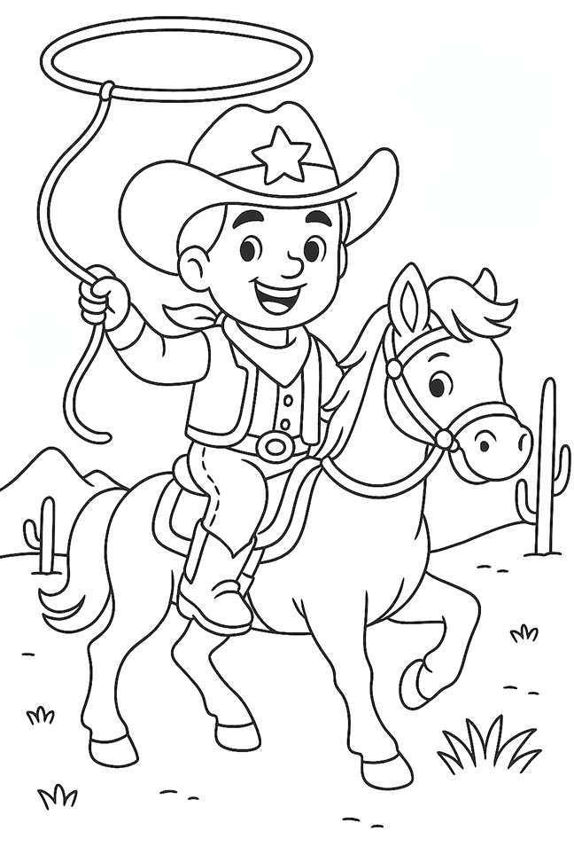 Cowboy Lasso Coloring Page