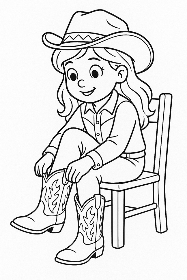 Cowgirl Wearing Boots Coloring Page