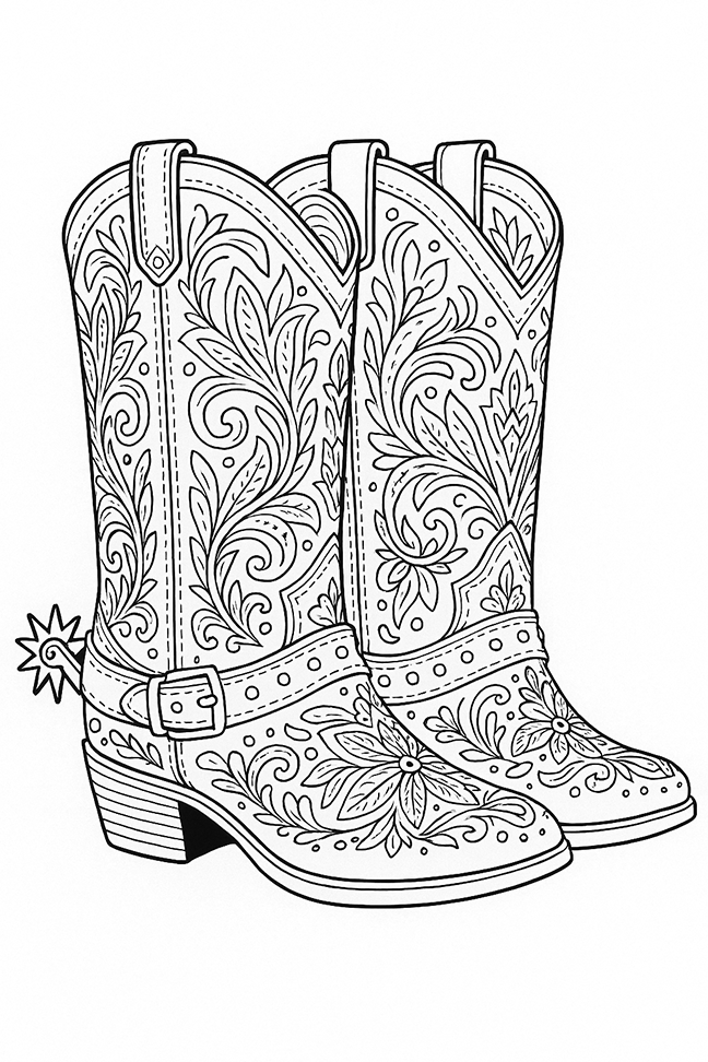 Ornate Cowboy Boots Coloring Page