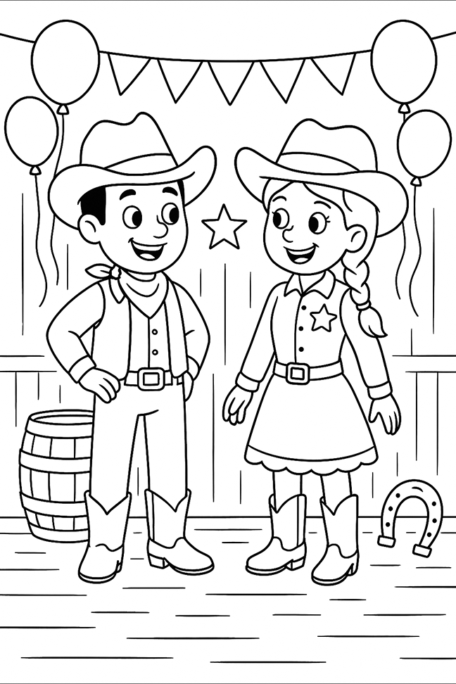 Western Couple Coloring Page