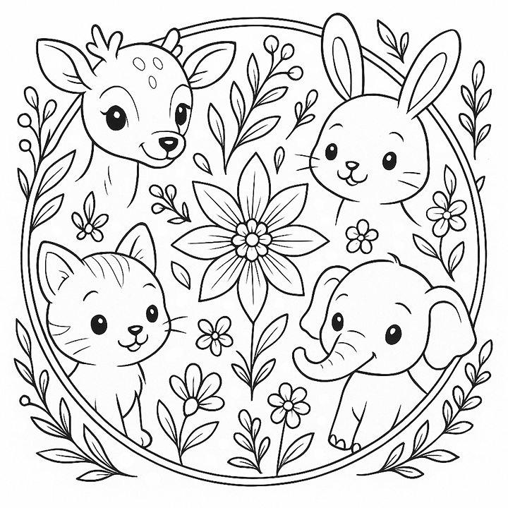 Cute Animal Mandala Coloring Page