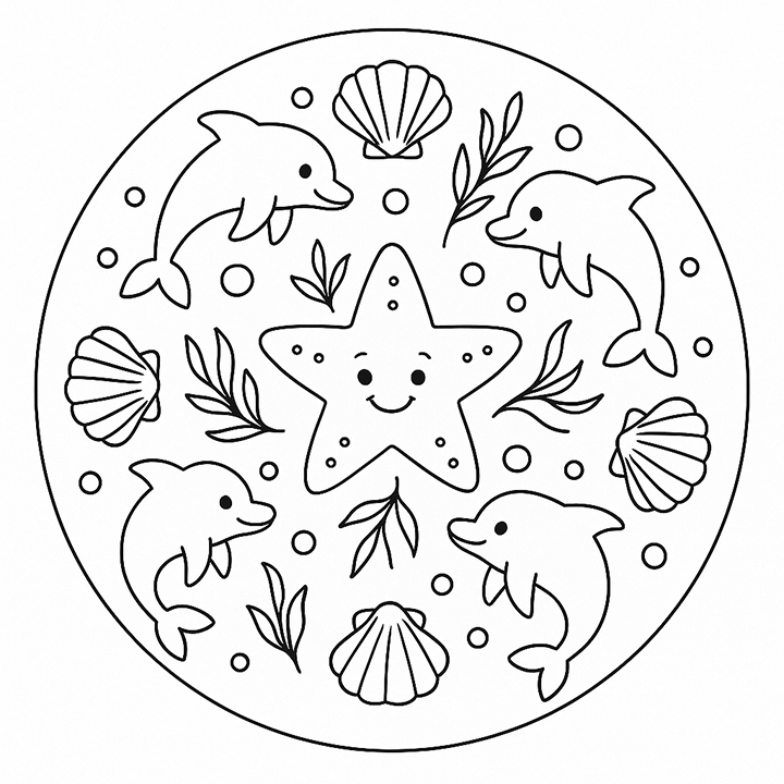 Dolphins In Sea Mandala Coloring Page