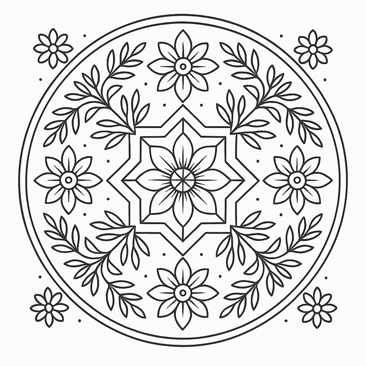 Flower Nature Pattern Mandala Coloring Page