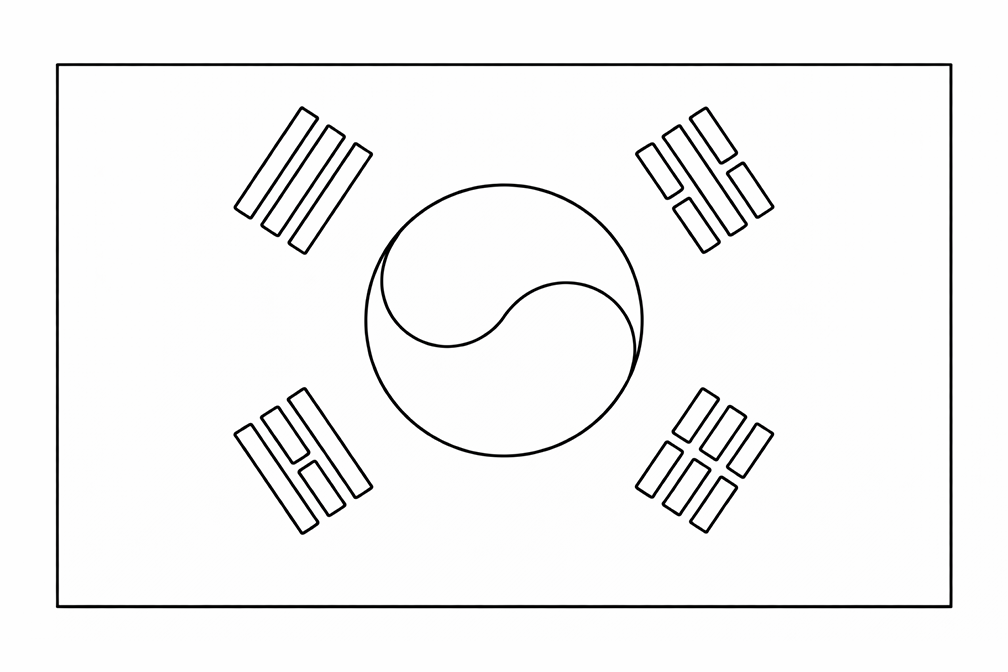 South Korea Flag Coloring Page