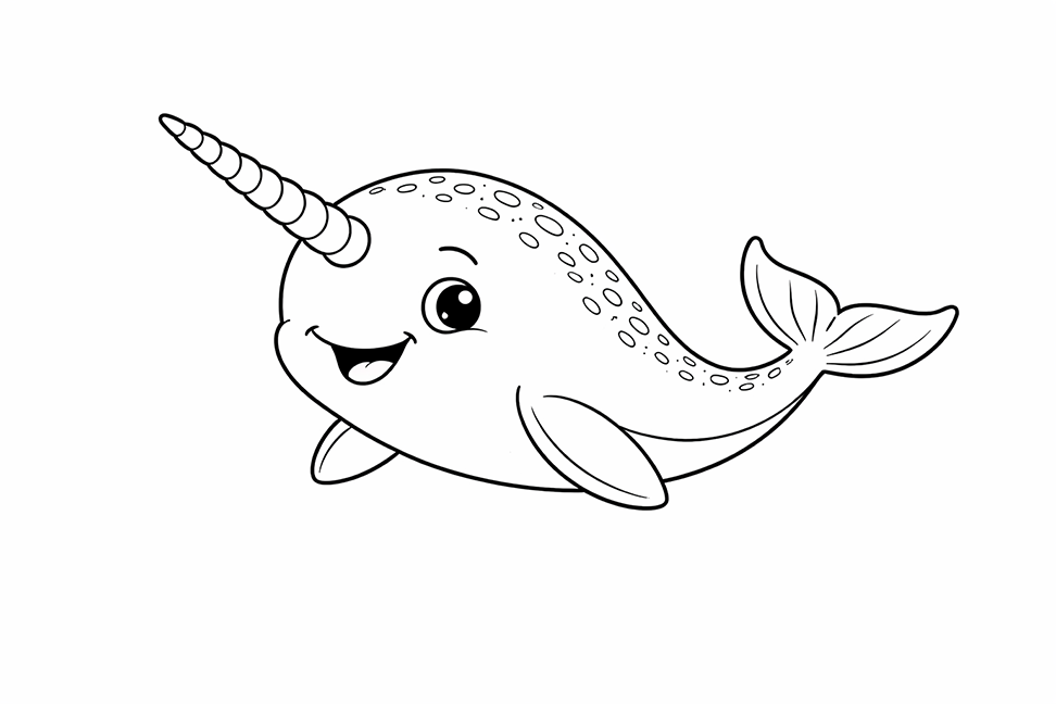 Adorable Narwhal Coloring Page For Preschool