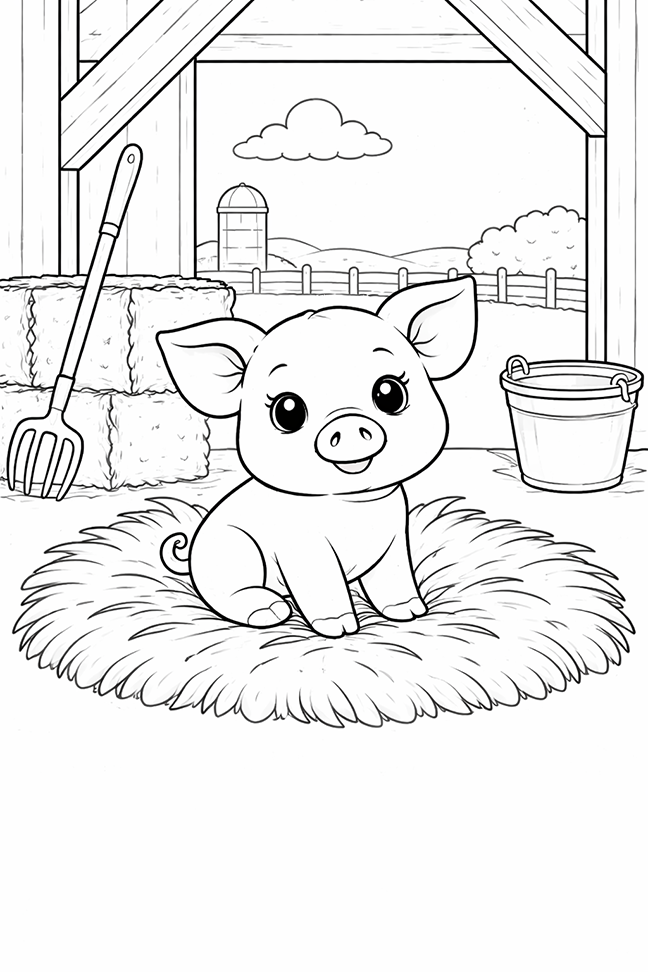 An Adorable Pig Sits In The Barn