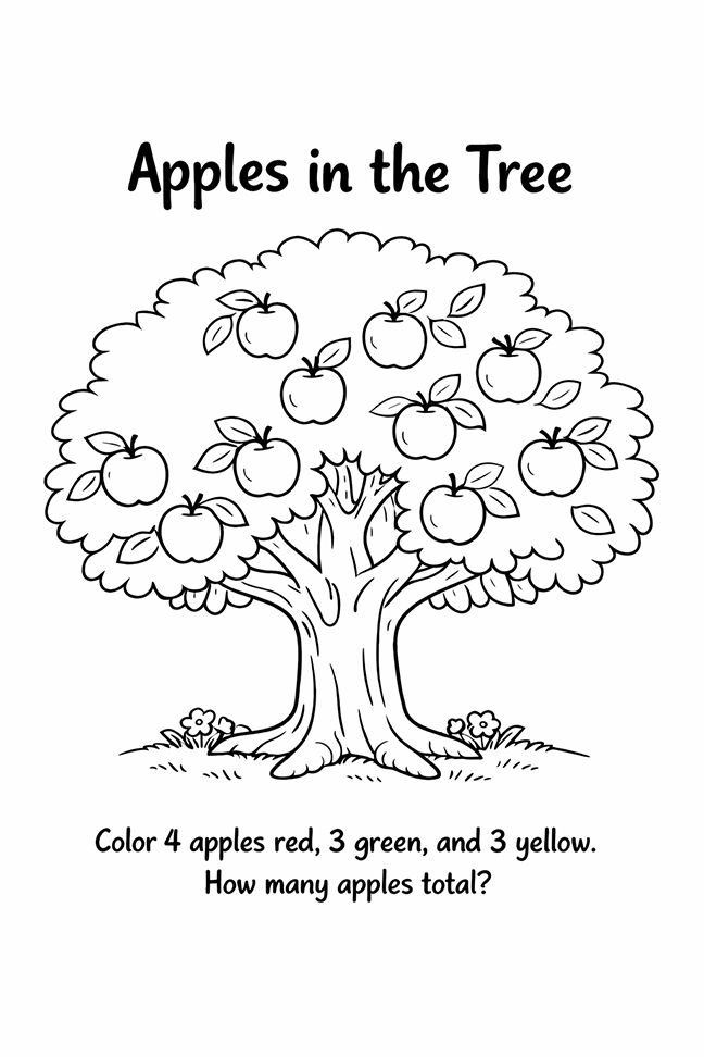 Color Apples Red Green And Yellow Then Count The Total