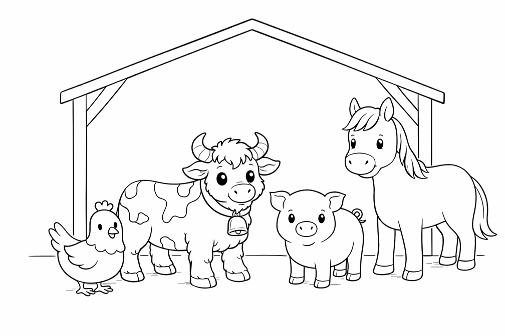 Farm Animals Standing In Front Of A Barn