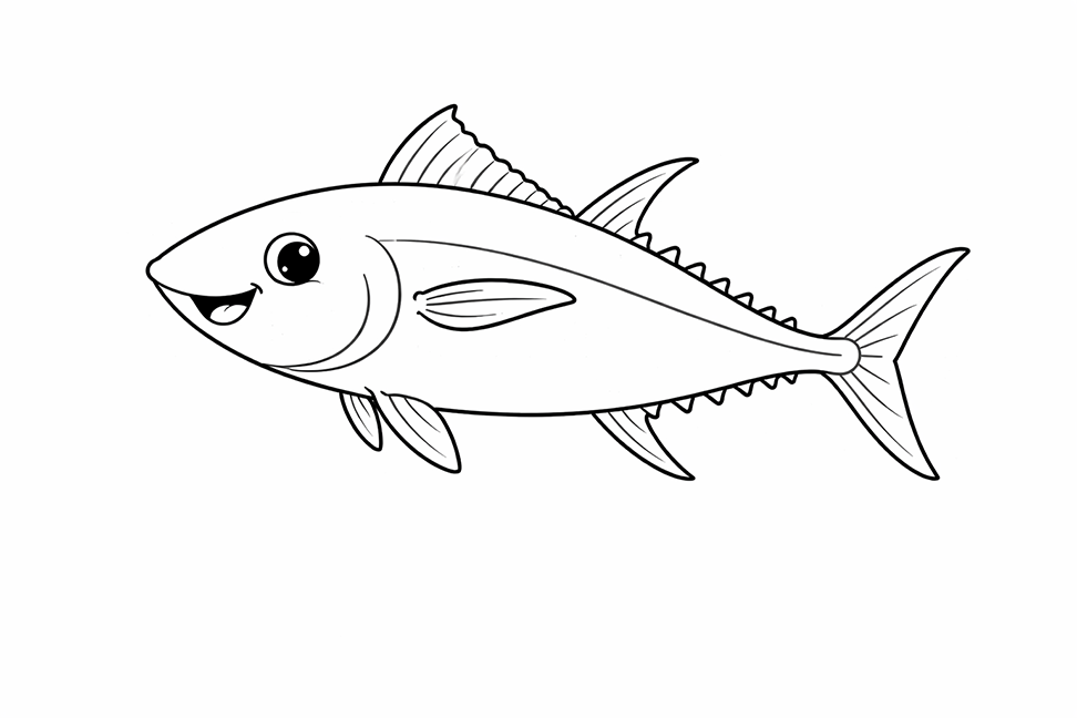 Happy Tuna Fish To Color