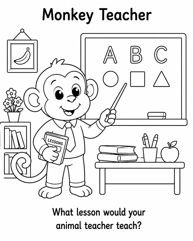 Animal Teaching School Coloring Page