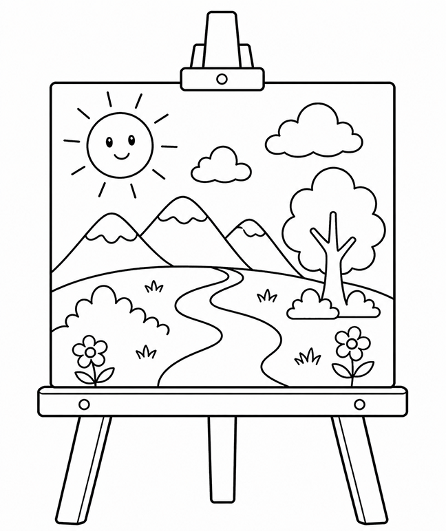 Art On An Easle Coloring Page