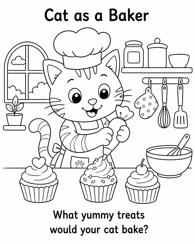 Baker Cat Coloring Page