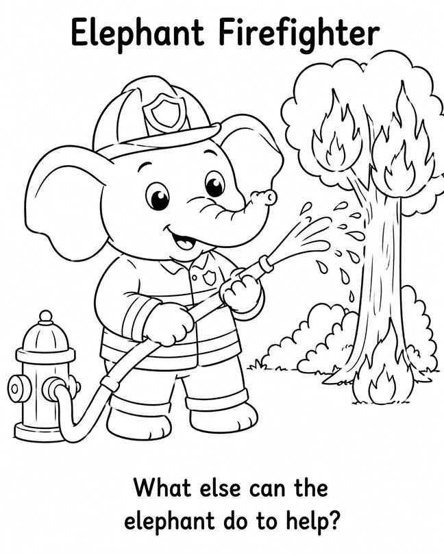 Elephant Firefighter Coloring Page