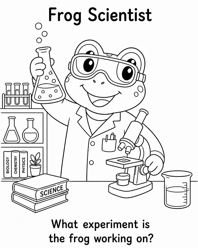 Frog Scientist Coloring Page
